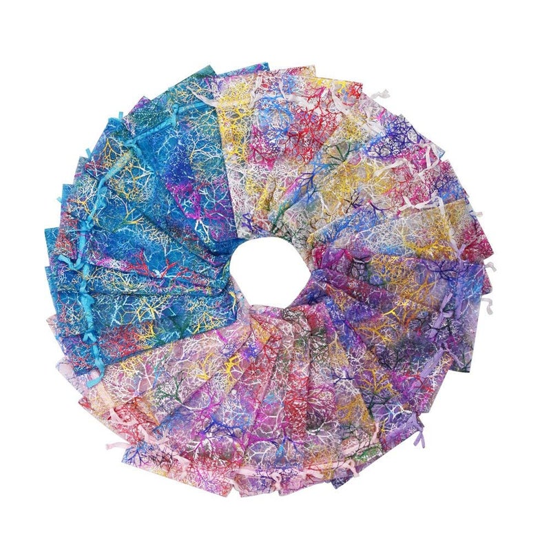 SumDirect 100pcs 4x6inch Mixed Color Coralline Organza Gift Bags, Wedding Favor Party Jewelry Candy Pouches with Drawstring - Image 1